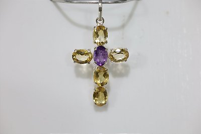 Pingente em Prata 925 com Citrinos e Ametista Naturais