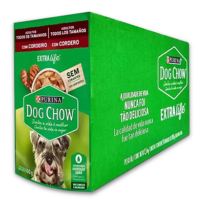 DOG CHOW SACHE ADULTOS TODOS TAMANHOS - CORDEIRO 100 G - CAIXA C/ 15