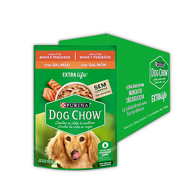 DOG CHOW SACHE ADULTOS MINI E PEQUENOS - SALMÃO 100 G - CAIXA C/ 15