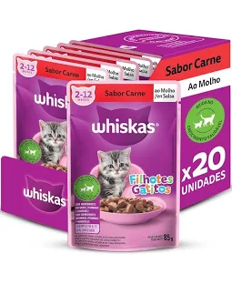 WHISKAS SACHE FILHOTES - CARNE AO MOLHO 85 G - CAIXA C/ 20
