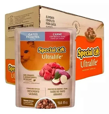 SPECIAL CAT SACHE ULTRALIFE FILHOTES - CARNE 85 G - CAIXA C/ 12