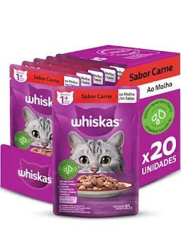 WHISKAS SACHE ADULTOS - CARNE AO MOLHO 85 G - CAIXA C/ 20