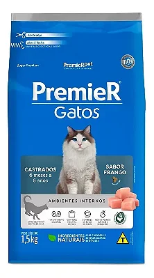 PREMIER AMBIENTES INTERNOS GATOS AD CASTRADOS 6 MESES A 6 ANOS - FRANGO