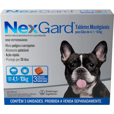 NEXGARD CÃES DE 04,1 A 10 KG 28,3 MG - CAIXA C/ 3 TABLETES