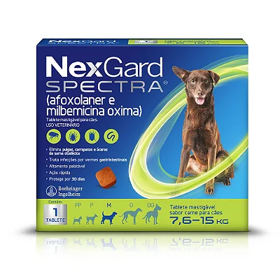 NEXGARD SPECTRA CÃES 07,6 À 15 KG M 2 G - CAIXA C/ 1 TABLETE