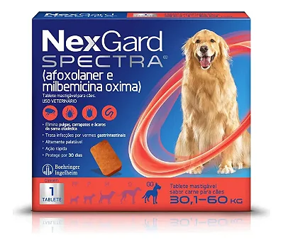 NEXGARD SPECTRA CÃES 30,1 À 60 KG GG 8 G - CAIXA C/ 1 TABLETE