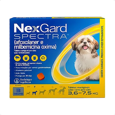 NEXGARD SPECTRA CÃES 03,6 À 7,5 KG P 1 G - CAIXA C/ 3 TABLETES