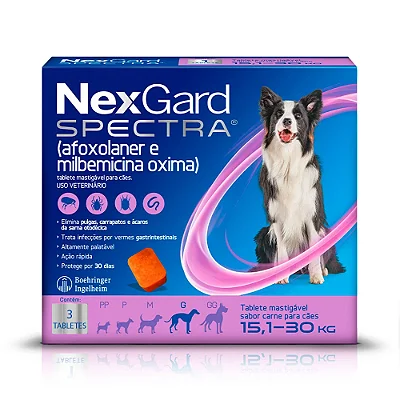 NEXGARD SPECTRA CÃES 15,1 À 30 KG G 4 G - CAIXA C/ 3 TABLETES