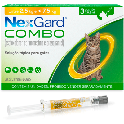 NEXGARD COMBO GATO G 2,5 A 7,5 KG - 0.9 ML - CAIXA C/ 3 TABLETES
