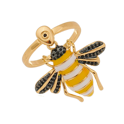 Anel Abelha Esmaltado com Microzircônias Pretas (aro 18)