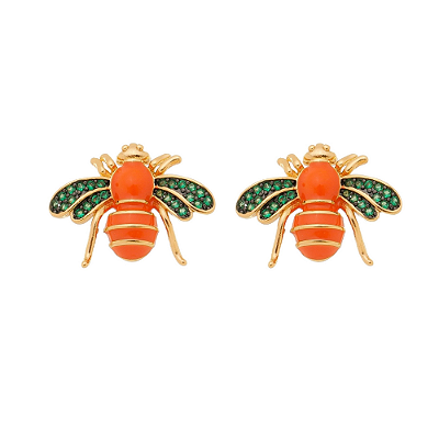 Brinco Abelha com Asas de Microzircônias Esmeraldas