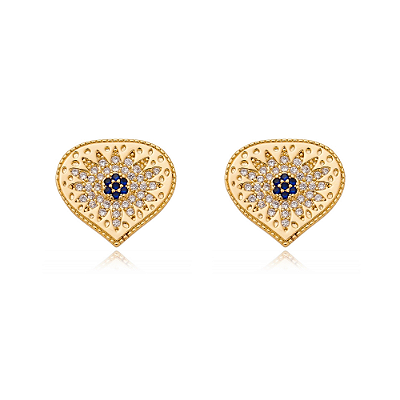 Brinco Banho Ouro 18k com Microzircônia Cristal & Safira
