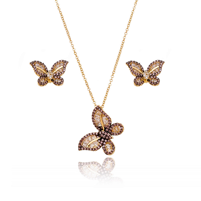 Conjunto Borboleta Luxo em Zircônias Champagne