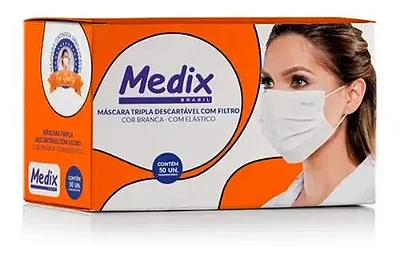 Máscara Tripla Branca Com Elástico - Medix