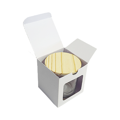 Caixas para Vela Aromática Copo Whisky Com Visor 8x8x8,5 cm