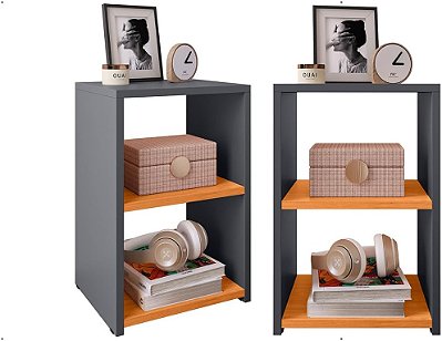 Kit 2 Mesas de Cabeceira Bella New: Elegância e Funcionalidade para Seu Quarto (Cinza Cinamomo)