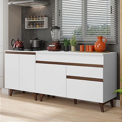 Kit com 2 Balcões de Cozinha Madesa Reims 4 Portas 1 Gaveta (com Tampo) - Branco