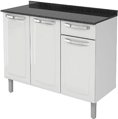 Balcão Cozinhas Itatiaia Rose - 3 Portas e 1 Gaveta - Branco