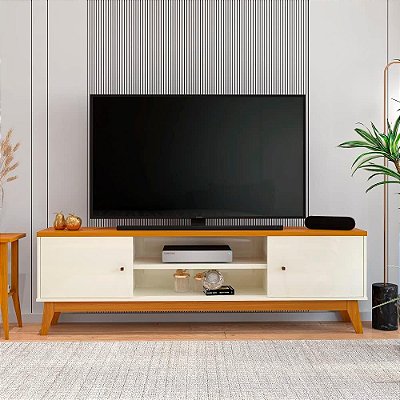 VIA NOSSA - Rack para Tv até 75 Polegadas 2 Portas Itália 180cm Cor:off White/cedro