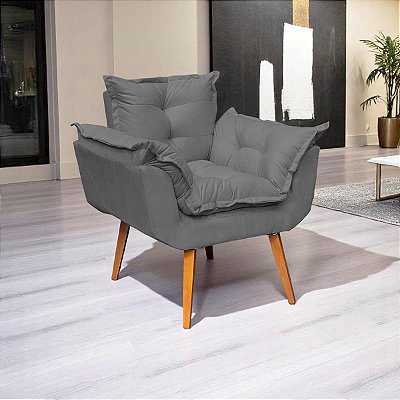 Poltrona Alice Decorativa Para Sala Cadeira Reforçada Para Recepção Sala De Espera Consultório Escritório Pé Castanho - Clique & Decore (Cinza)