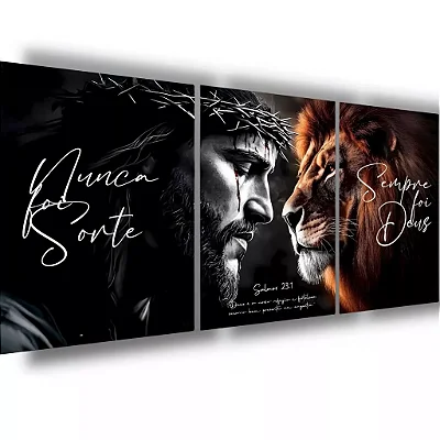 Quadro Decorativo Salmo 23:1 Arte Jesus Leão de Judá Religioso Nunca Foi Sorte Sempre Foi Deus