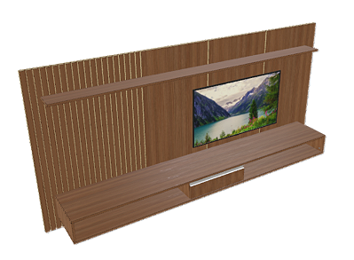 Painél Para TV Ripado Com Nicho Prateleira E Gaveta 2500 x 1200 mm