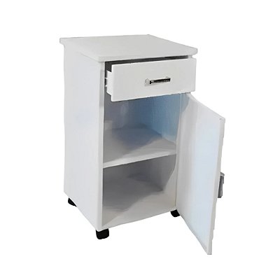 Mesa Cabeceira Fechada com Rodízios, Gaveta e Porta