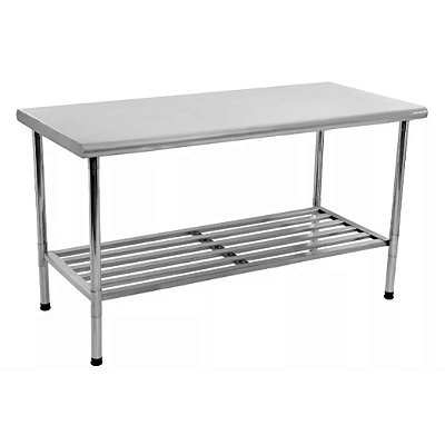 Mesa Inox Industrial com Prateleira Gradeada