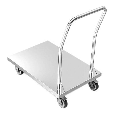 Carrinho Plataforma em Aço Inox com Aba Frontal Fixa