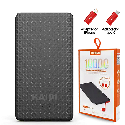 Power Bank Bateria Externa Carregador Portátil 10000 mAh Original Kaidi KD-951