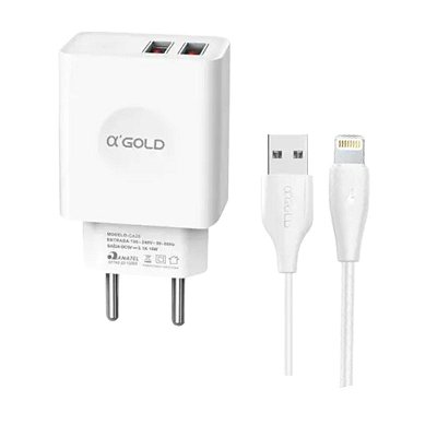 Kit Carregador Rápido Gold 3.1A com 2 USB + Cabo compativel com iPhone iOS ( CA25-2 )