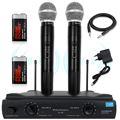 Microfone Sem Fio Duplo Com Base Uhf Até 60 Metros