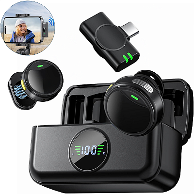 Microfone de Lapela Duplo Tipo USB C para Celular - Cancelamento de Ruido