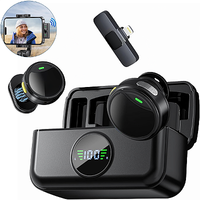Microfone de Lapela Duplo Lightning para iPhone 7 ao 14 Promax - Cancelamento de Ruido
