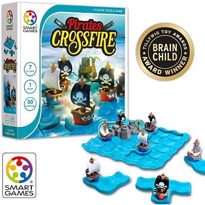 Pirate Crossfire – Jogo de Estratégia SmartGames com 80 Desafios e 4 Modos de Lógica | Brinquedo Educativo 7+