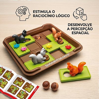 Jogo de lógica infantil educativo com 60 desafios estratégia e raciocínio Squirrels Go Nuts - idade 6+
