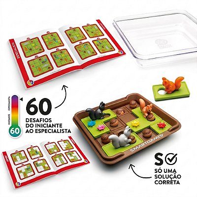 Jogo de lógica infantil educativo com 60 desafios estratégia e raciocínio Squirrels Go Nuts - idade 6+