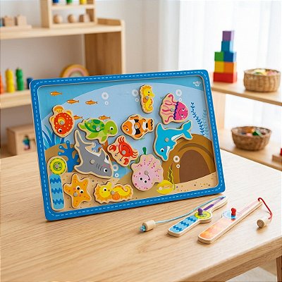 Pesca Divertida Magnética TookyToy – Brinquedo de Madeira Educativo com Animais Marinhos a partir de 18 meses