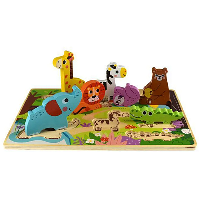 Brinquedo de Encaixe Animais da Floresta em Madeira Educativo Coordenação Motora 18m+