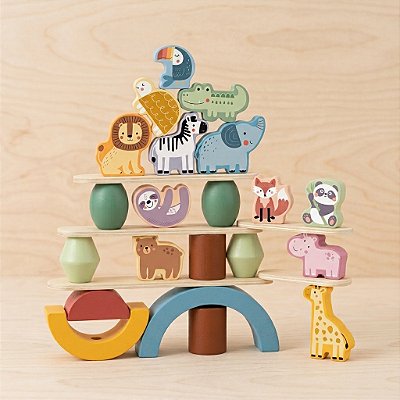 Brinquedo Educativo Madeira Empilhando Animais Equilibrio Coordenacao Motora Criatividade 18m+