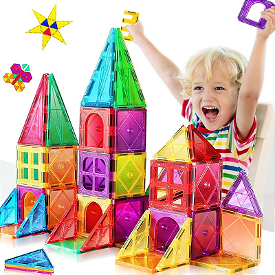 Conjunto de Construção Magnética 100 Peças Brinquedo Educativo com Formas Coloridas A partir 3 anos