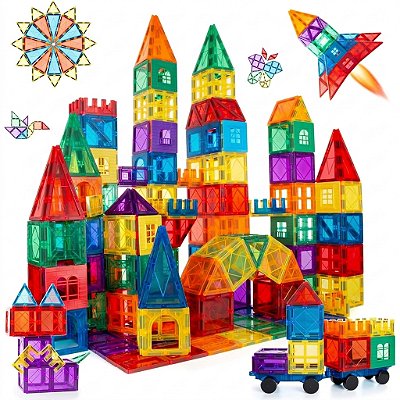 Conjunto de Construção Magnética 100 Peças Brinquedo Educativo com Formas Coloridas A partir 3 anos