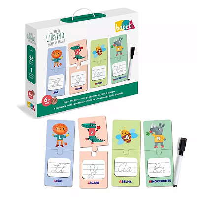 Alfabeto cursivo escreva e apague brinquedo educativo para escrita coordenação e alfabetização 6+