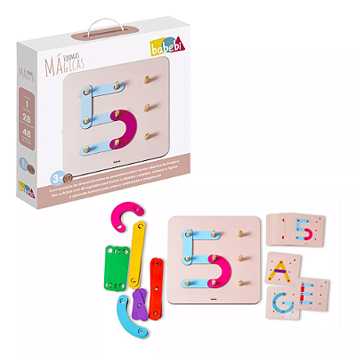 Brinquedo educativo formas mágicas em madeira com letras números coordenação motora infantil 3 anos+