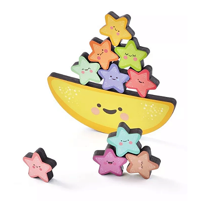 Jogo educativo equilibrando estrelinhas em madeira coordenação motora equilíbrio e lógica 2anos+