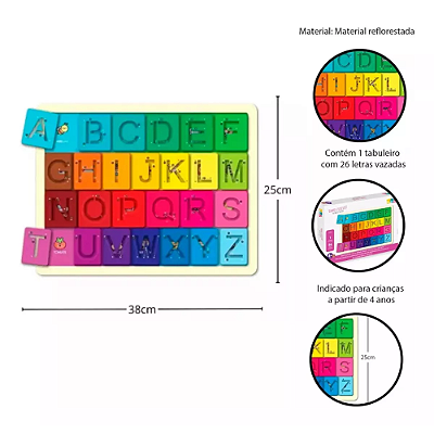 Brinquedo Educativo Babebi Alfabeto Vazado Em Madeira 4+