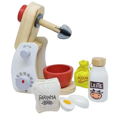 Kit Batedeira NewArt Brinquedo De Comidinha Em Madeira 3+