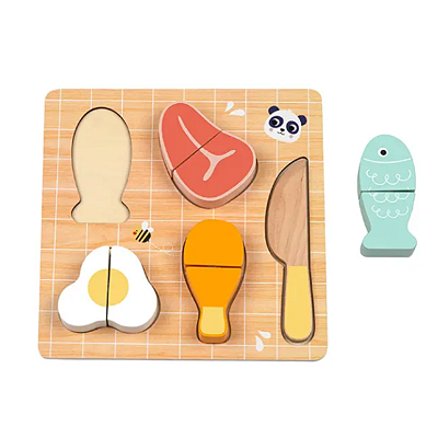 Cortando Alimentos em Madeira – HiPando | Brinquedo Educativo Sensorial com Faca e Quebra-Cabeça | 12m+