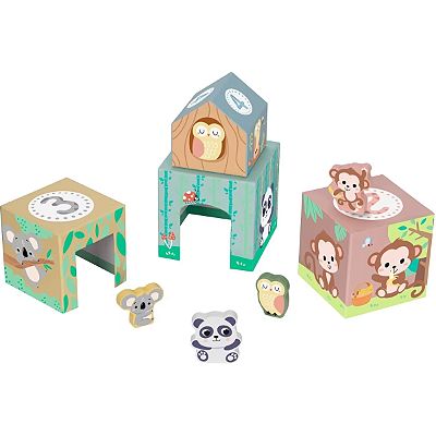 Caixas de Empilhar Sensorial Animais Em Madeira 12 Meses+