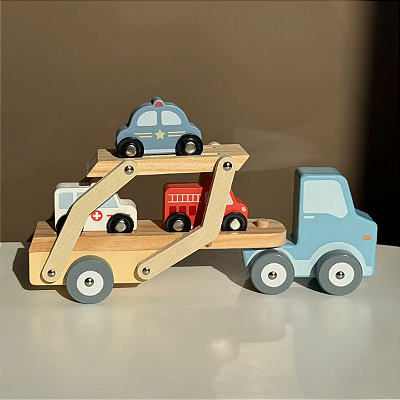 Caminhão Cegonha de Madeira com Carros | HiPando | Brinquedo Educativo para Coordenação Motora | 2+